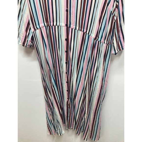 Torrid Midi Stretch Challis Button Front Shirt Dress Multi Stripe 4x - Picture 3 of 11